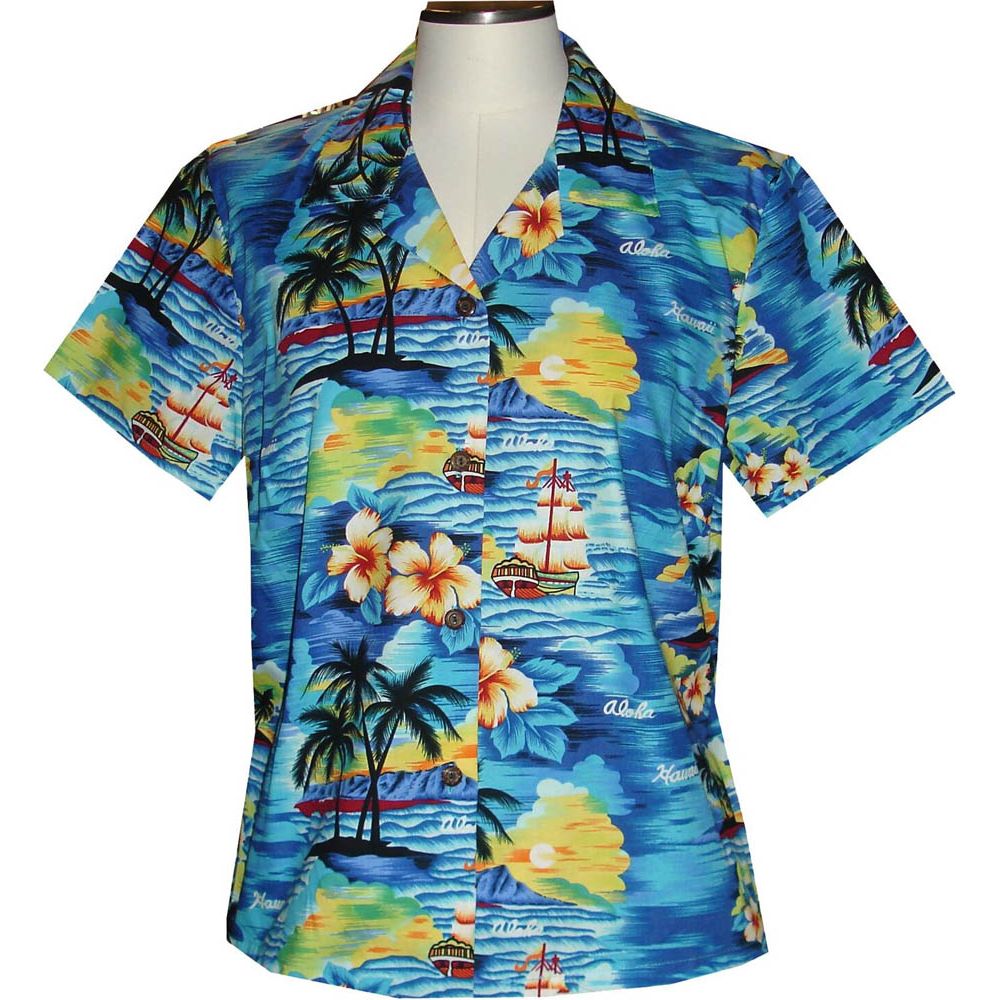 GAL-304NB- Cotton WoMens Aloha Blouse Hawaii Sunset