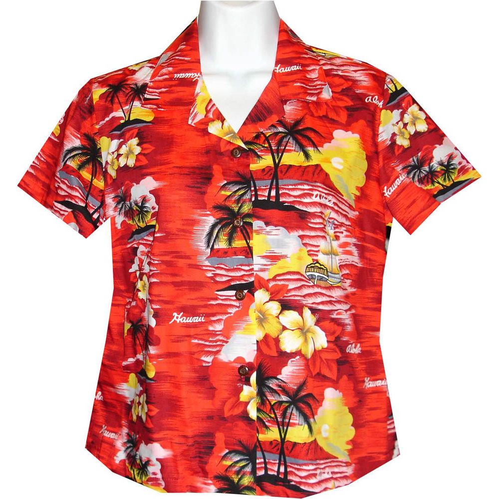 GAL-304R - Cotton WoMens Aloha Blouse Hawaii Sunset