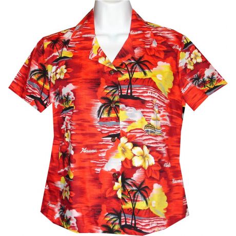 GAL-304R - Cotton WoMens Aloha Blouse Hawaii Sunset