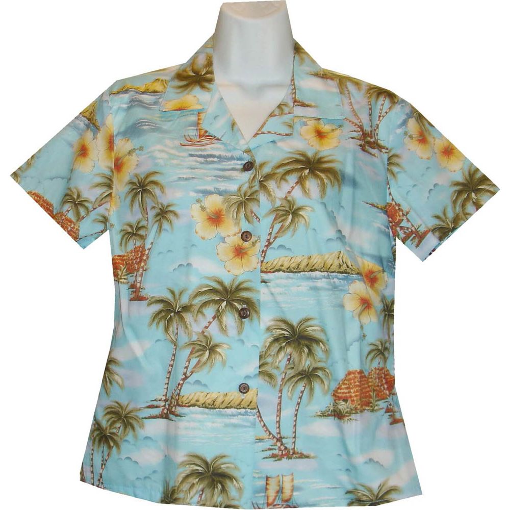 GAL-357BL - Cotton WoMens Aloha Blouse Polynesian Island