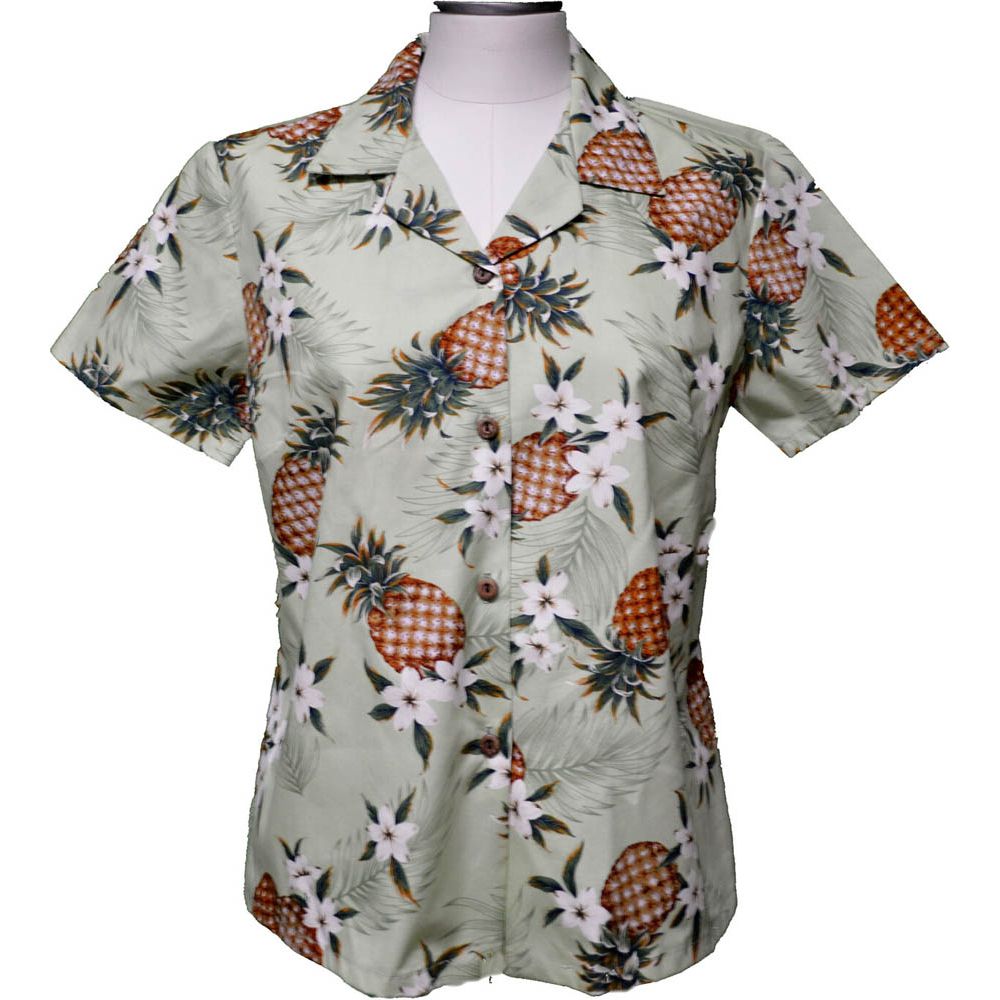 GAL-410G-Cotton WoMens Aloha Blouse Pineapple