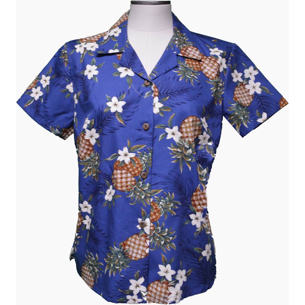 GAL-410NB -Cotton WoMens Aloha Blouse Pineapple