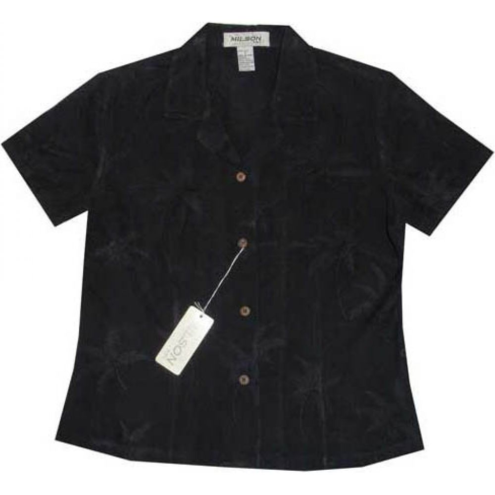 GAL-901 B - Tropical Palm Silk WoMens Aloha Blouse