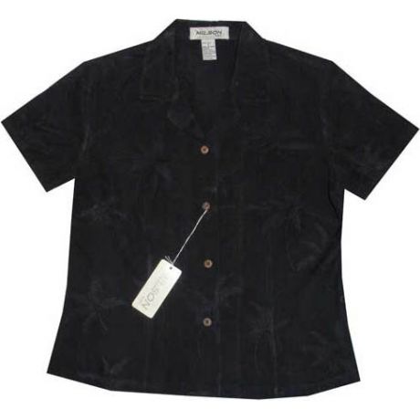 GAL-901 B - Tropical Palm Silk WoMens Aloha Blouse
