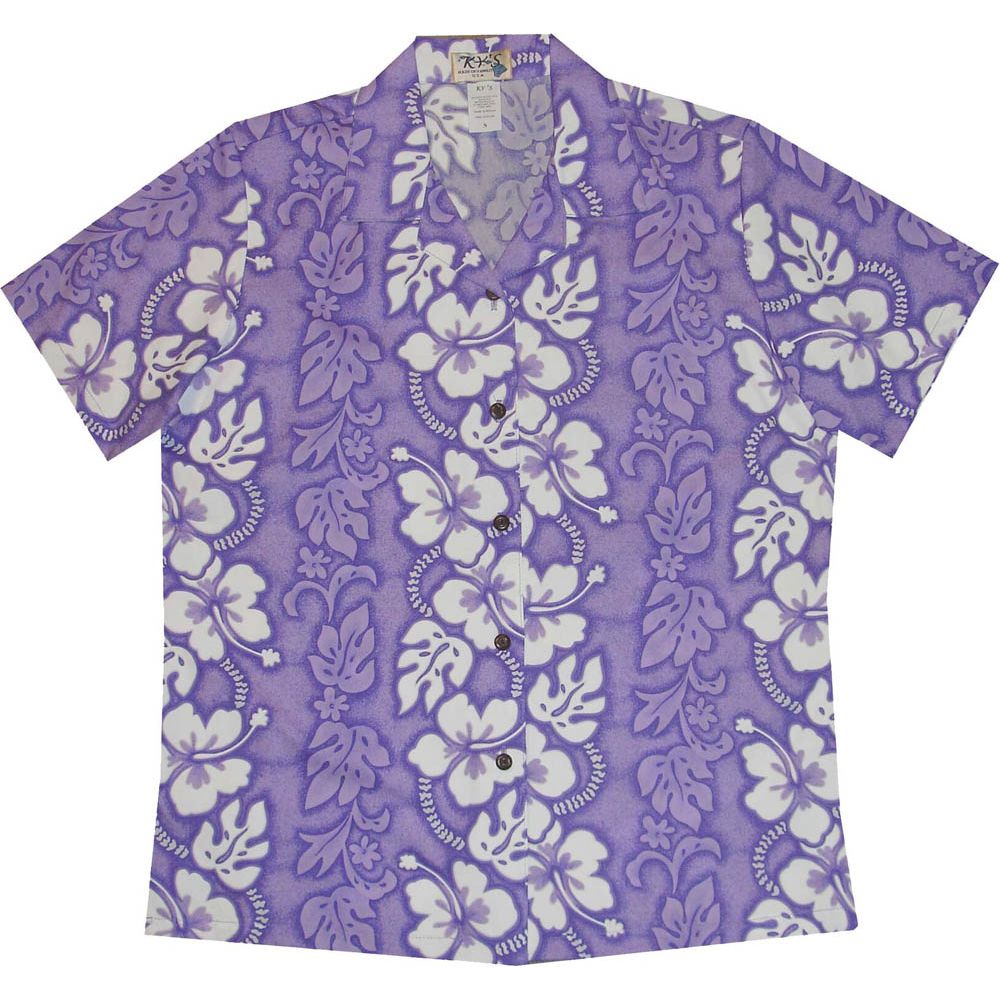 LAL-213PP - Ladies Cotton Camp Aloha Shirt Hibiscus Panel