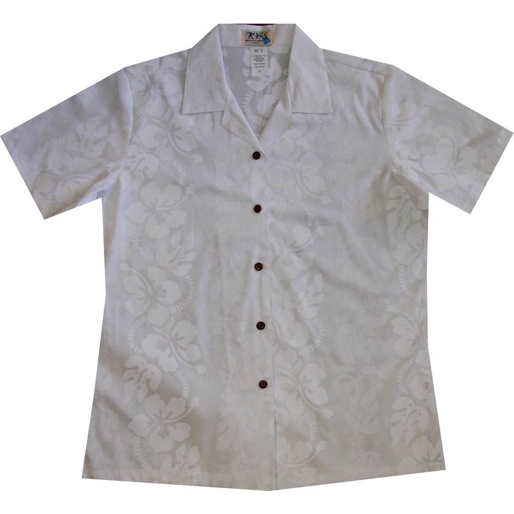 LAL-213 W- Ladies Cotton Camp Aloha Shirt Hibiscus Panel