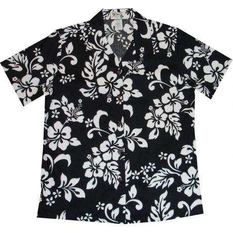 LAL-354B-Ladies Cotton Camp Aloha Shirt Original Hibiscus