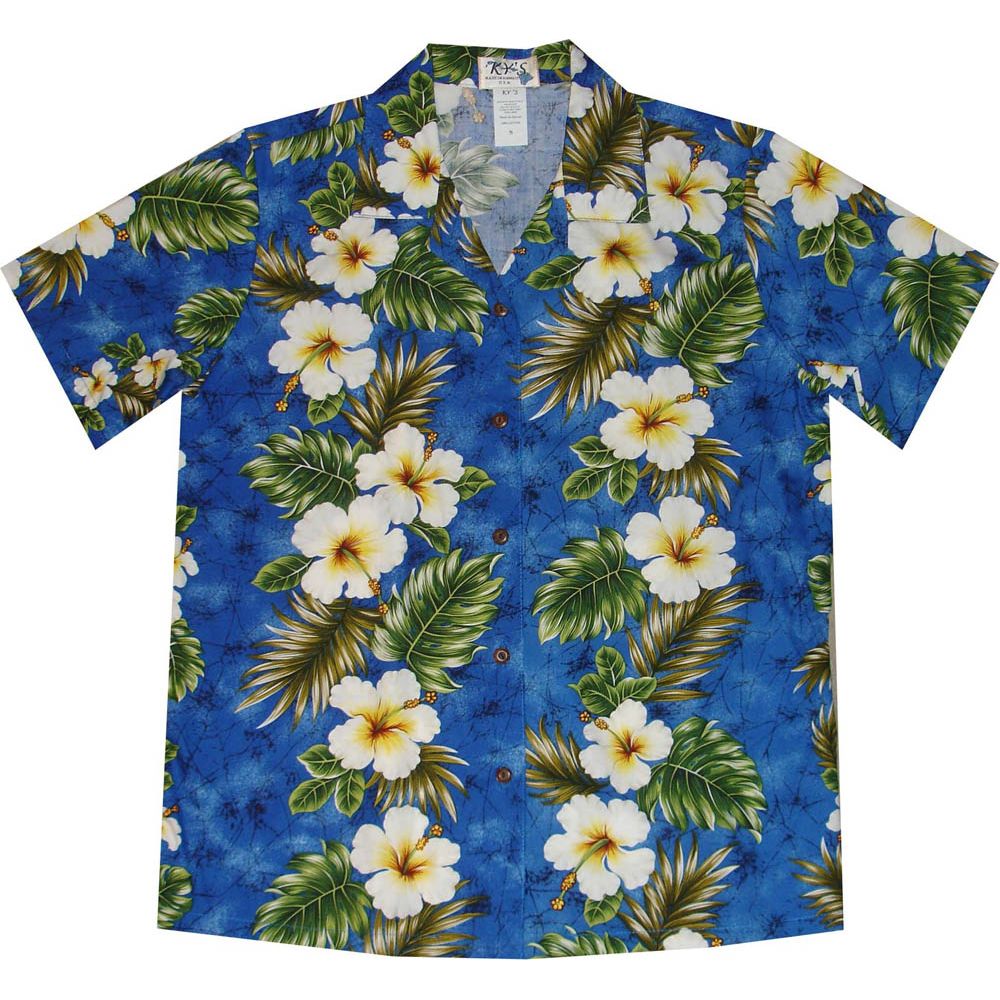 LAL-449NB -Ladies Cotton Camp Aloha Shirt Hibiscus Panel
