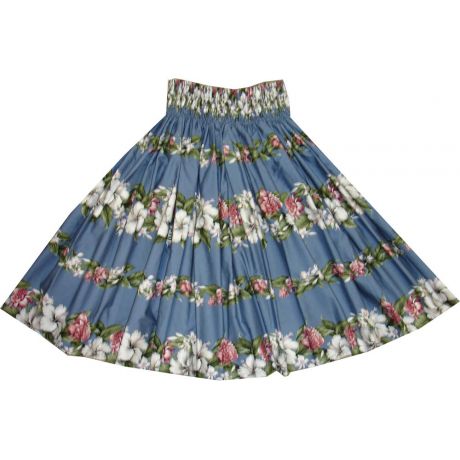 SK420BL- Hawaiian Traditional Hula Skirt White Hibiscus