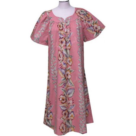 5M535CO- Vintage Anthurium Design Coral Cotton Hawaiian Muumuu D