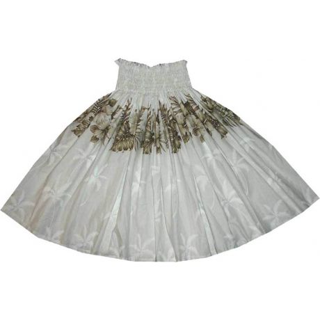 Brown Hibiscus White Pa'u Hawaiian Hula Skirt