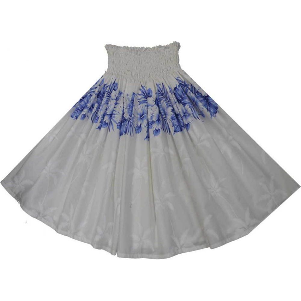 Blue Hibiscus White Pa'u Hawaiian Hula Skirt