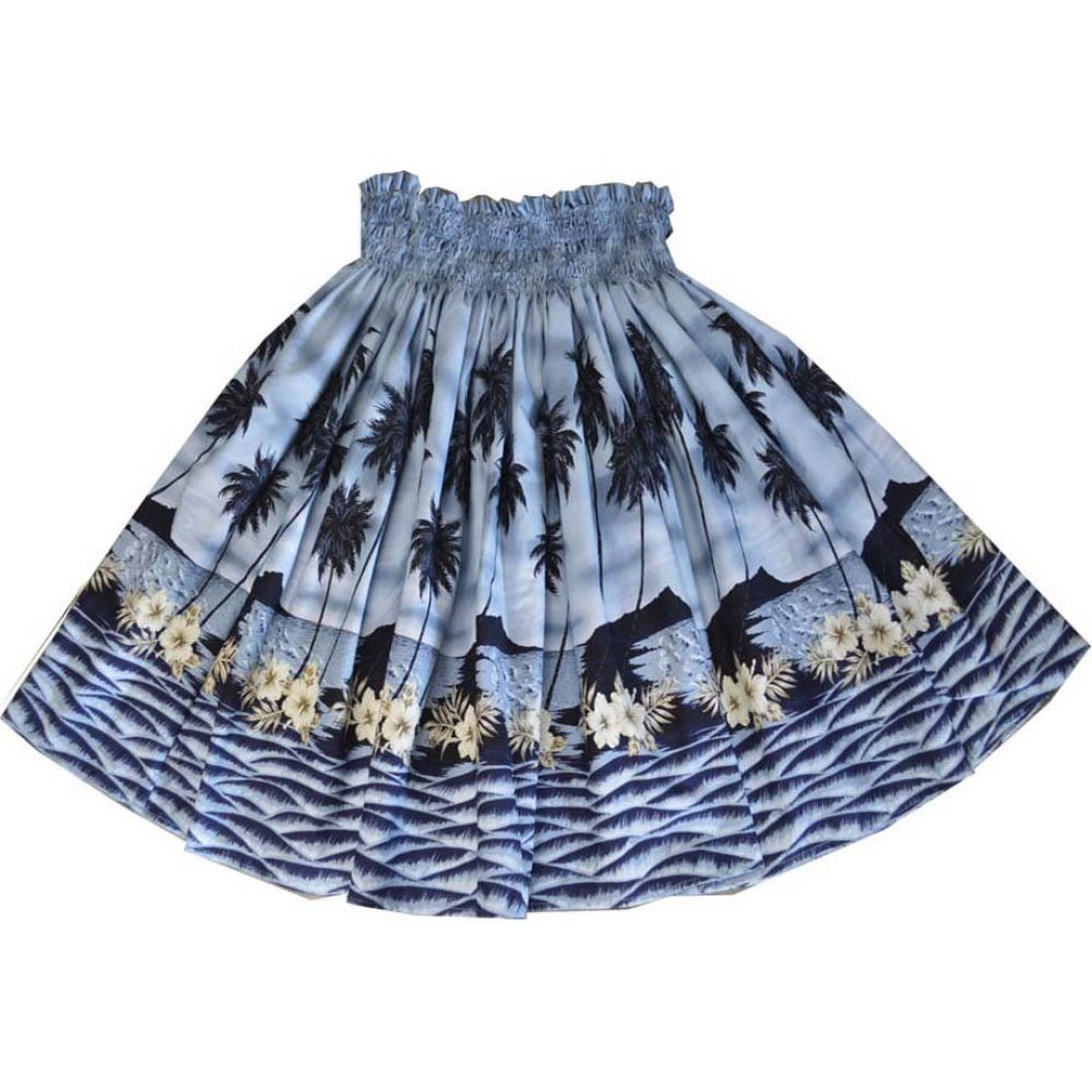 SK428BL- Palm Tree Beach Hawaiian Traditional Blue Hula Skirt