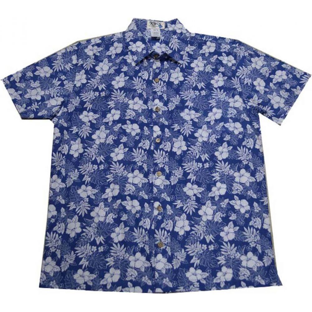ALS-527NB -White Hibiscus Slim Fit Short Sleeve Button-Up Hawaii