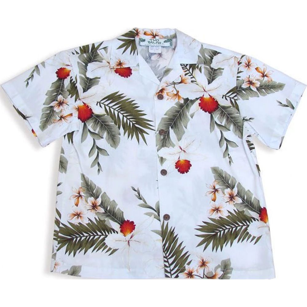 Two Palms Boys Shirt Hawaiian Orchid White