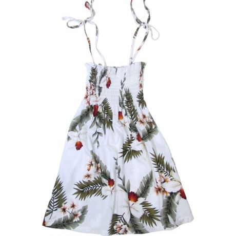 Girls Elastic Tube Top Dress Hawaiian Orchid White