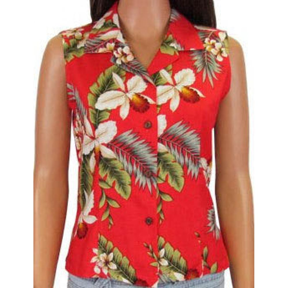 Sleeveless Blouse Hawaiian Orchid Red
