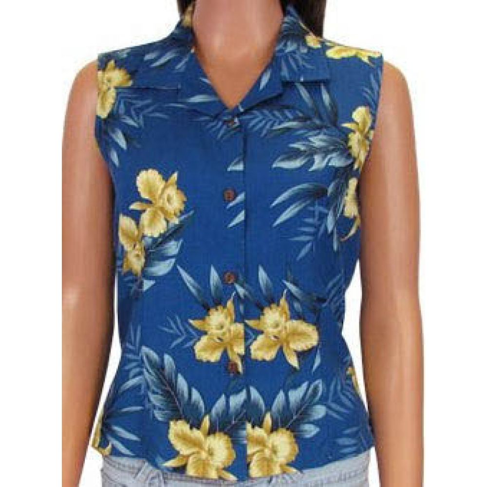 Sleeveless Blouse Orchid Fern Blue