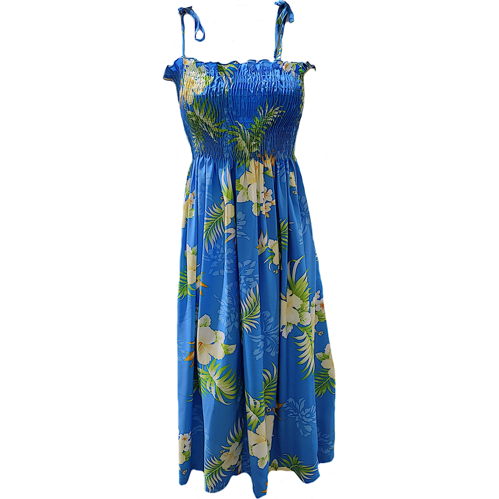 Tube Top Dress Fern Hibiscus Blue
