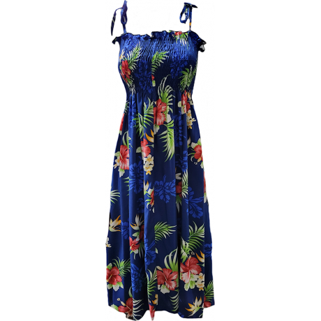 Tube Top Dress Fern Hibiscus Navy