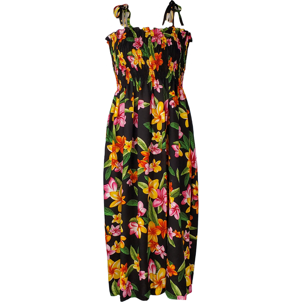 Tube Top Dress Happy Plumeria Black