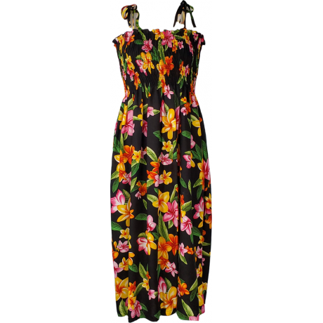 Tube Top Dress Happy Plumeria Black
