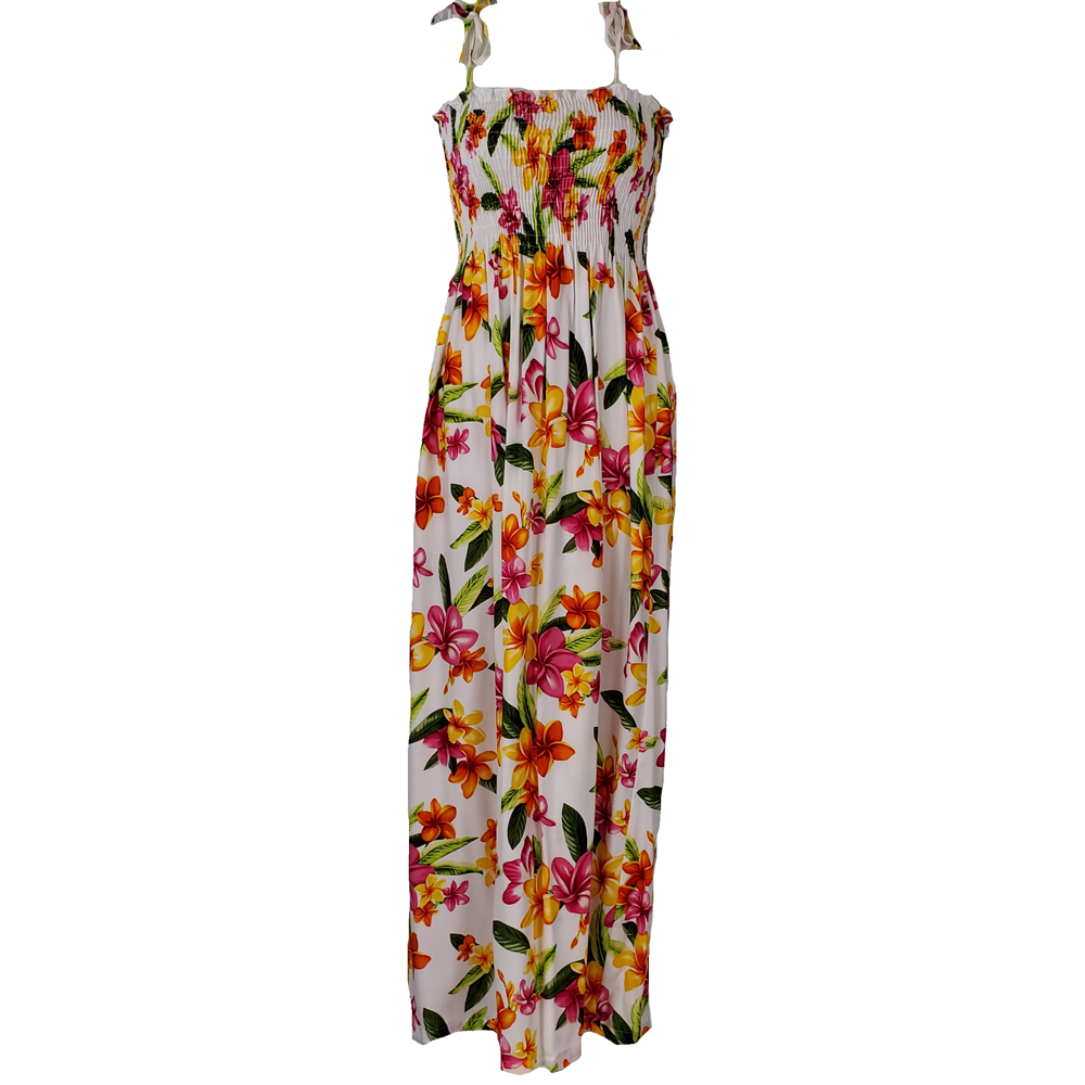 Tube Top Dress Happy Plumeria White 45" Length