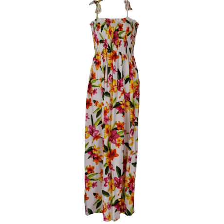Tube Top Dress Happy Plumeria White 45" Length