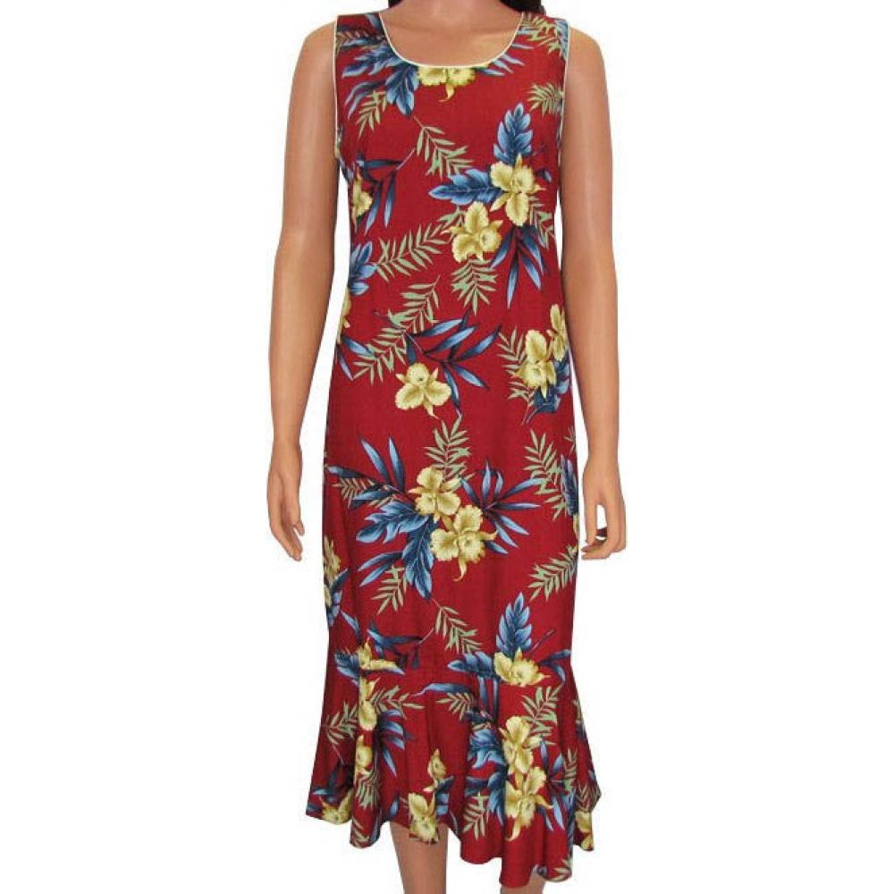 Hawaiian Dress Orchid Fern Red 701-2R