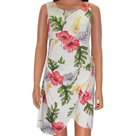 Hawaiian Sarong Dress Monstera in Cream
