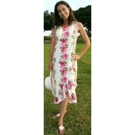 Hawaiian Wedding Dress Plumeria Panel White